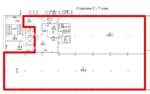 Планировка офиса 1148.8 м², 7 этаж, БЦ «г Москва, Шаболовка ул., 31Г»